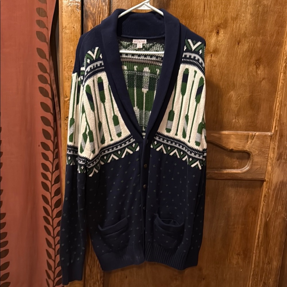 Vintage Merona Blue and Cream Nordic Cardigan Sweater
